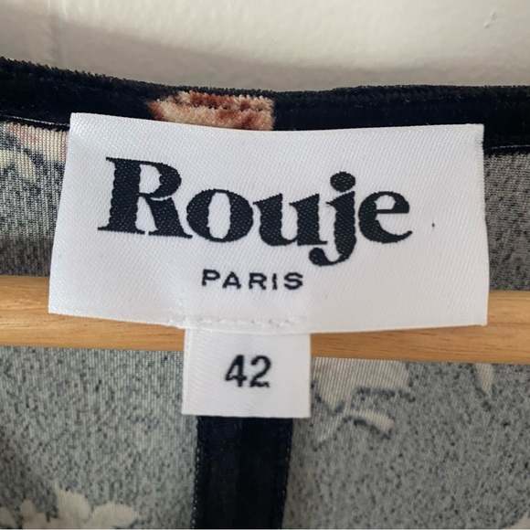 Rouje Paris Kelly Black Velvet Floral Wrap Dress Size Large Gently Used - Picture 5 of 9